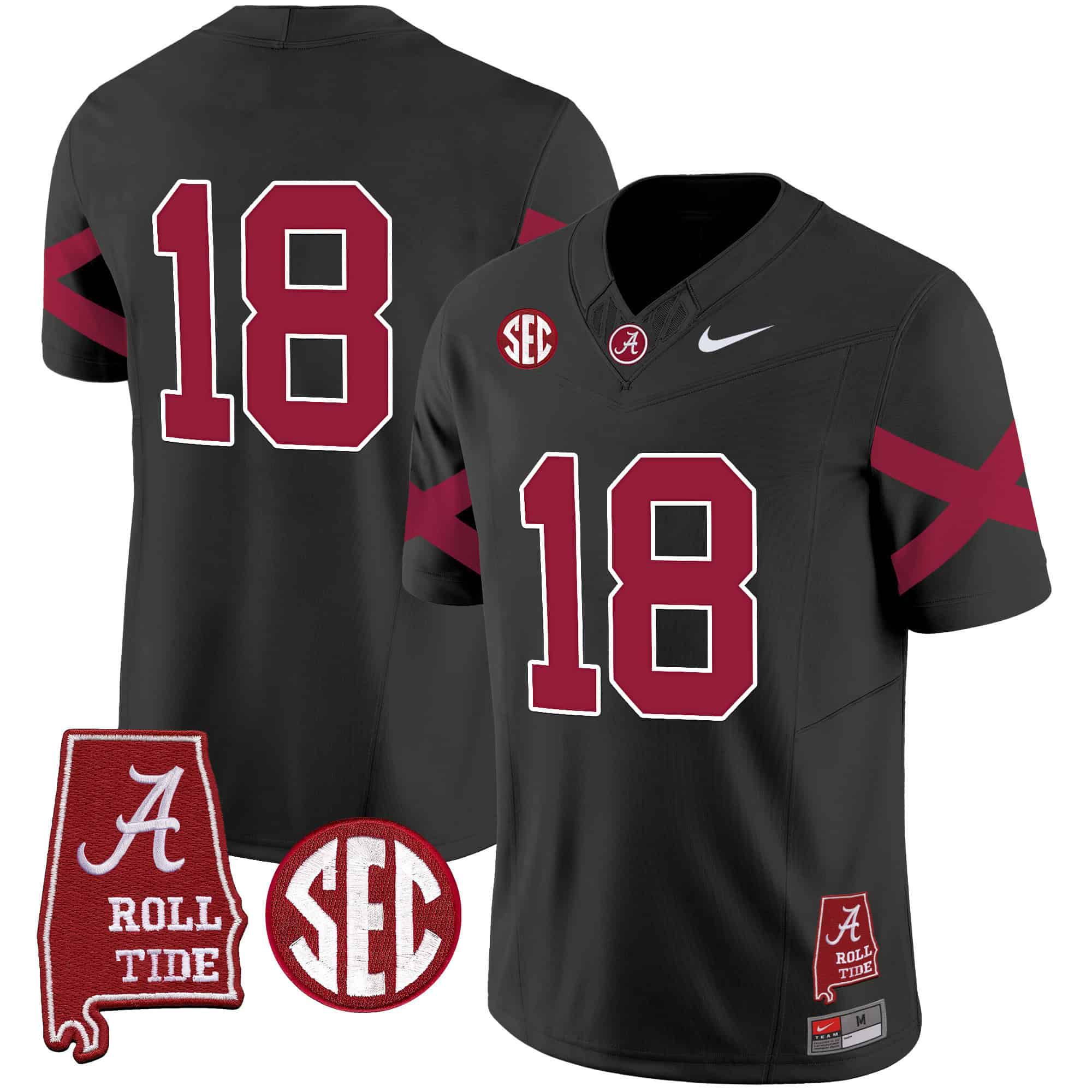Men Alabama Crimson Tide #18 No Name Black Map Vapor Limited 2024 Nike NCAA Jersey